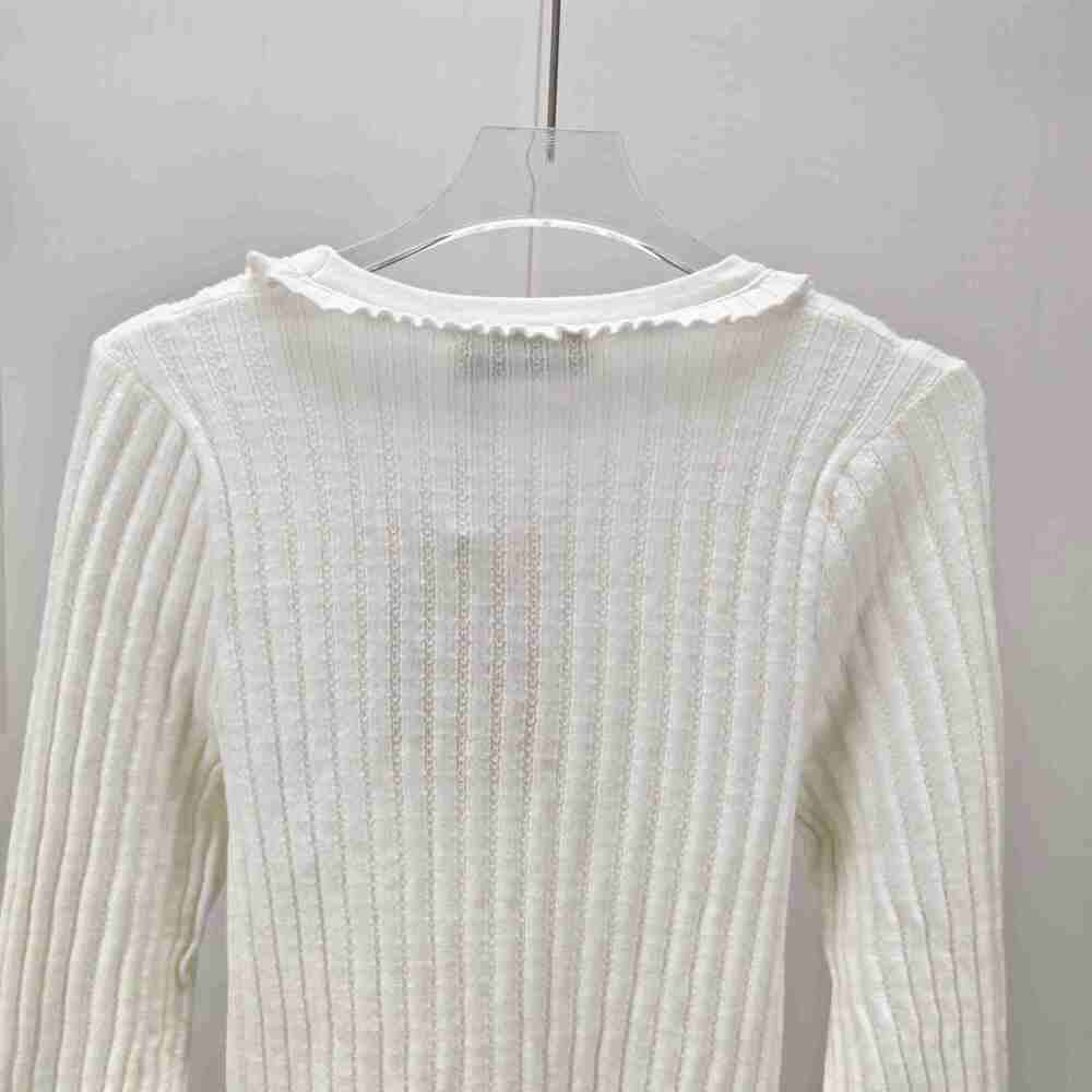 Miu Miu White Ribbed Ruffle-Trim Knit Top - Picture 8 of 9